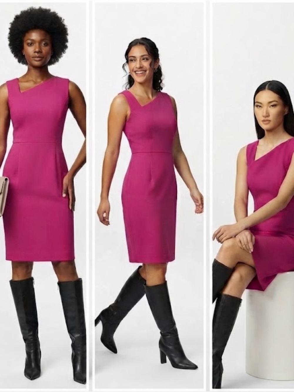 Dress the Population Aurora Asymmetrical Sheath Midi Dress Magenta Pink Small